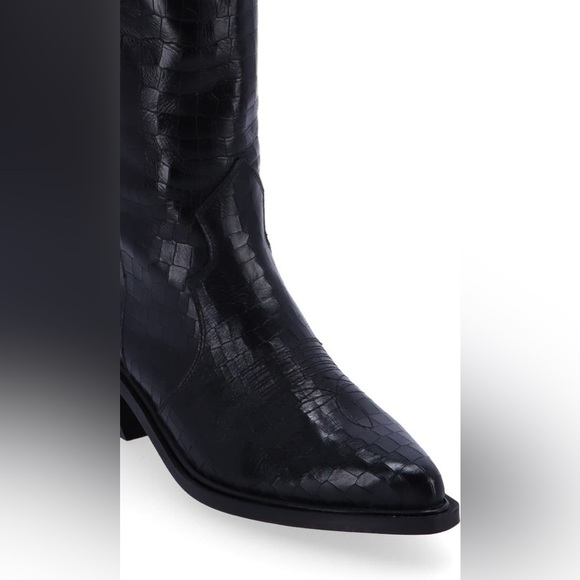 Alohas Mount Alli Croc Embossed Western Boot Black Leather Chunky Heel Sz 37 - Picture 4 of 15